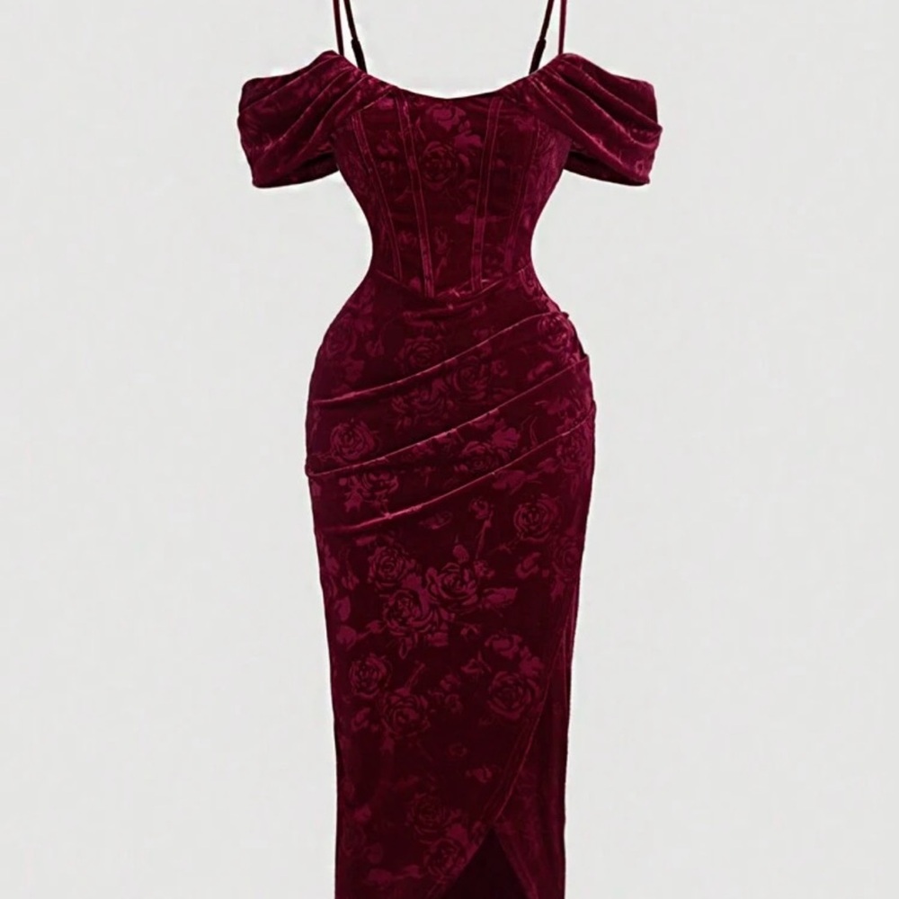Elegant Burgundy Off-Shoulder Dress